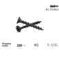 #6 x 1-1/4 in. #2 Phillips Bugle Head Coarse Thread Sharp Point Drywall Screws 200 Pcs. Bag